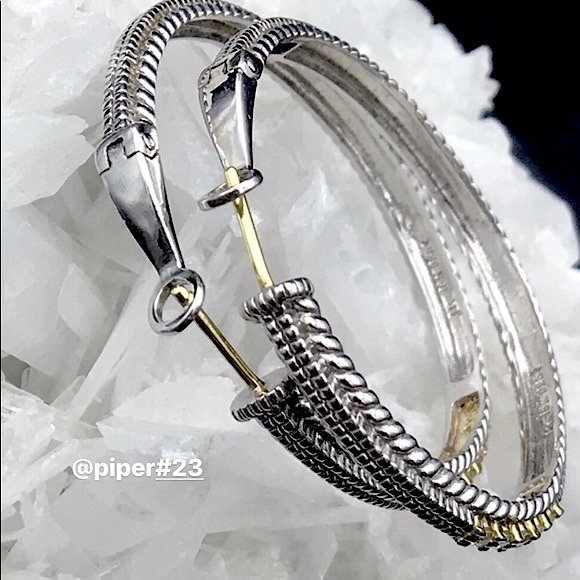 EUC Judith Ripka JR TWO Pave Diamond Large Linen 1.5” Hoop Earrings - Picture 5 of 9